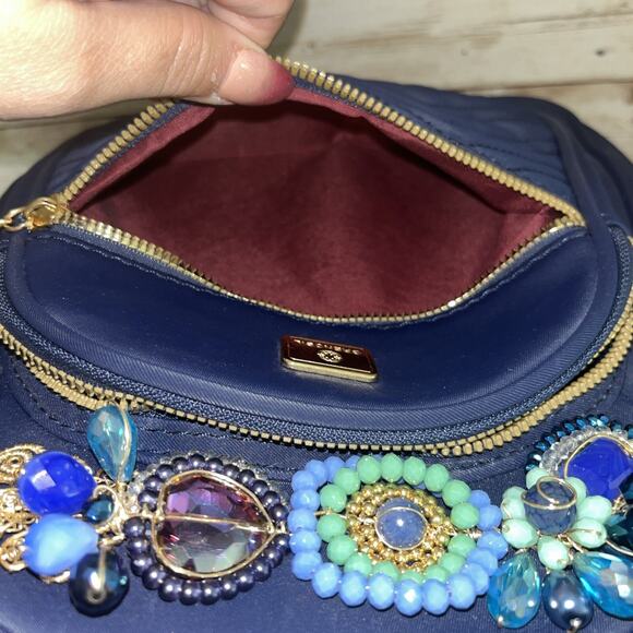 Womens Fancy MiniBackpack Navy Beaded Small Jeweled Purse Rare Crystals Stunning - Picture 9 of 10